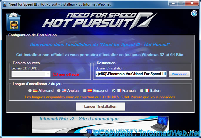 NFS III : Hot Pursuit - Installer - Configuration de l'installation