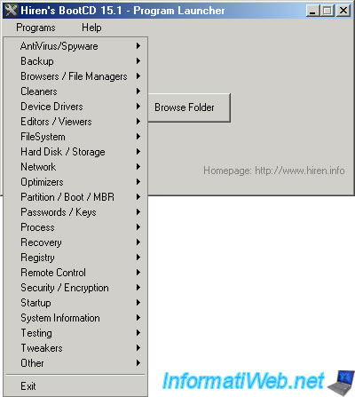 Complete presentation of the features of the Mini XP of Hiren Boot