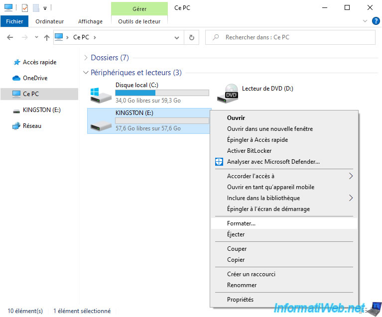 Formater une clé USB en FAT32 (même avec une capacité supérieure à 32 Go) -  Windows - Tutoriels - InformatiWeb