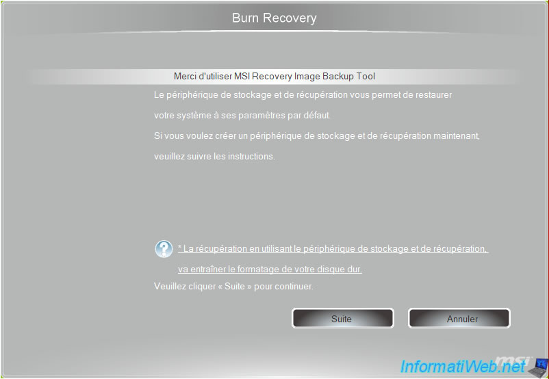 msi burn recovery options