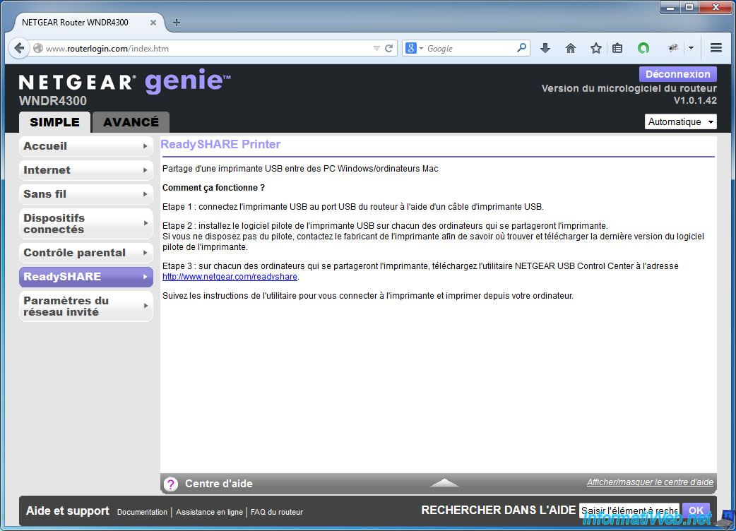 frihed Justerbar Nogle gange nogle gange Share an USB printer by ReadySHARE Printer with the Netgear WNDR4300 router  - Others - Tutorials - InformatiWeb