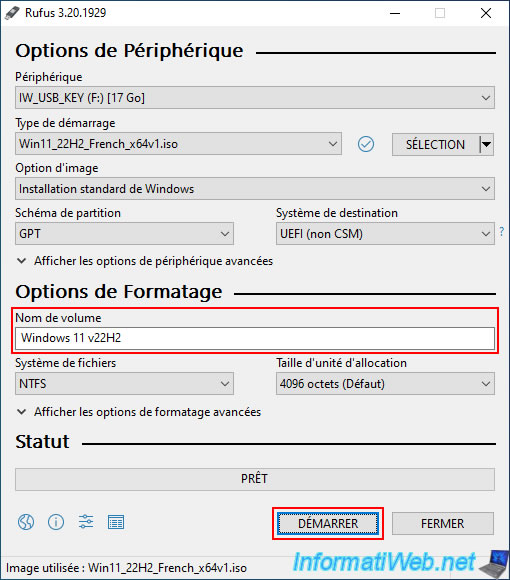 Clé USB d'installation de Windows 11 version 21H2